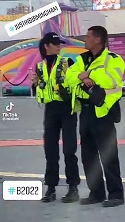 Birmingham 2022 Commonwealth Games police officer on the dance beat to Culture Club at Smithfield