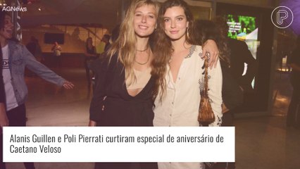 Após negar romance com amiga, Alanis Guillen leva artista plástica para aniversário de Caetano Veloso