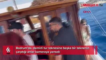 Tur teknesinin demirli tekneye çarptığı kaza kamerada