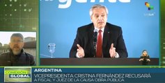 Vicepresidenta argentina recusa asociación ilícita de autoridades judiciales