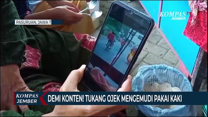 Demi Konten! Tukang Ojek Nekat Mengemudi Pakai Kaki