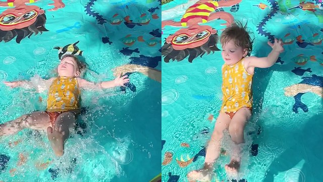 'Kid humorously fails while running on sprinkler splash pad'