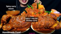 ASMR-EATING SPICY 2 BIG FULL CHICKEN CURRY,POTATO MASALA DUM BIRIYANI,SPICY CURRY,SALAD hungrygirl