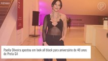 Paolla Oliveira deixa barriga sarada à mostra em look transparente all black e com decote ousado. Fotos!