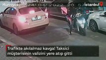 İstanbul’da taksici ile kuryenin yumruklu kavgası kamerada: Kadının valizini yere atıp gitti