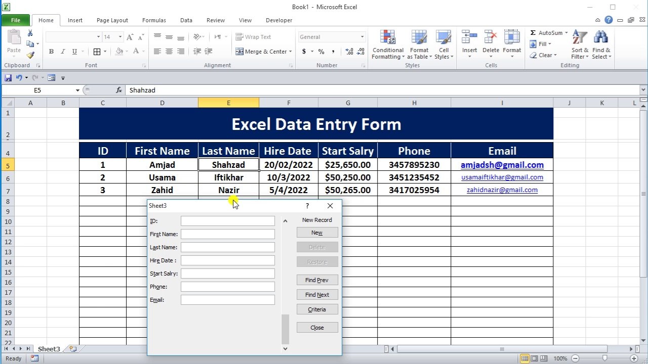 Create Excel Database and Data Entry Form - Quickly and Easily | Microsoft Excel Tutorial  (no voice)