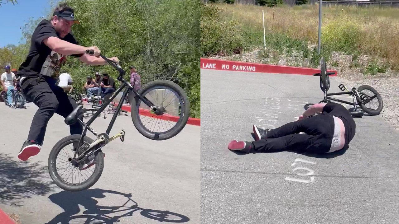 'BMX rider dreadfully falls off his bike and injures his ankle'
