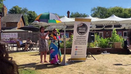 Reverend Kate Bottley congratulates the winners at the Weetabix Northamptonshire Food and Drinks Awards 2022
