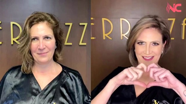 Prima e dopo sui capelli della modella per un bel taglio corto