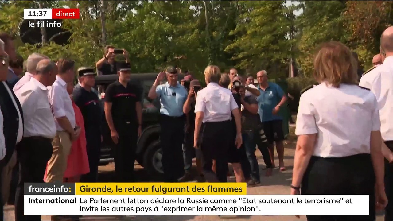 Feux de forêts: La Première ministre Elisabeth Borne et le ministre de l'Intérieur Gérald Darmanin sont arrivés en Gironde auprès des pompiers