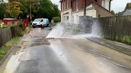 Burst pipe in Grosvenor Road, Ashford, in 2021