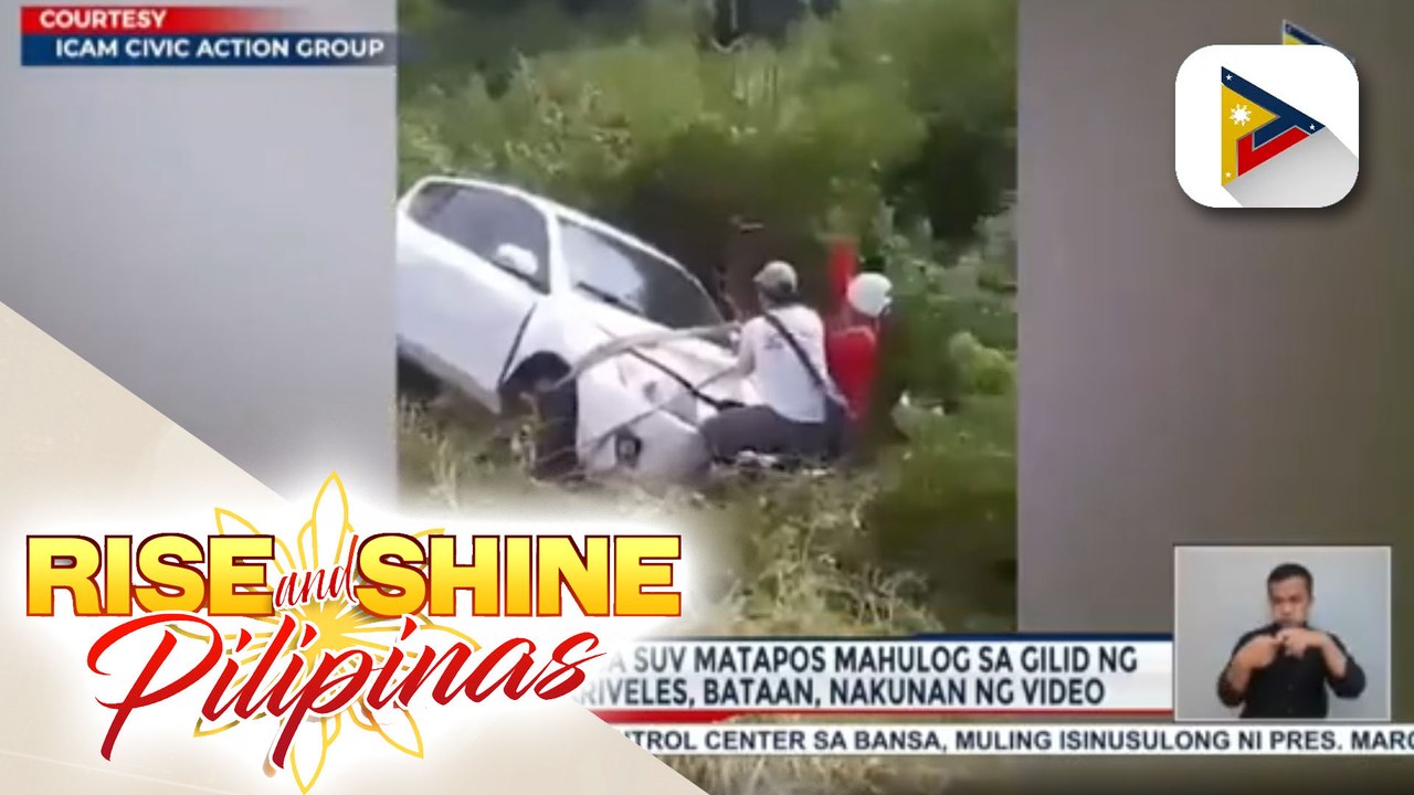 Paghatak ng crane sa SUV matapos mahulog sa gilid ng main road sa Mariveles, Bataan, nakunan ng video; Mga sakay ng SUV, masuwerteng nakaligtas kabilang si dating Mariveles Mayor Oscar Delos Reyes