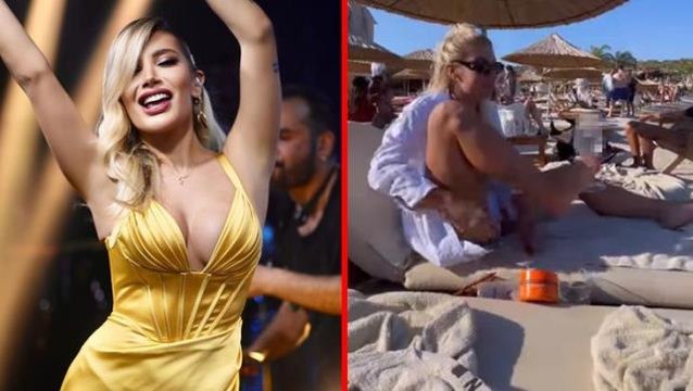 Çılgınlıkta sınır tanımayan İrem Derici, ayak parmaklarının arasına sıkıştırdığı kadehten içki içti