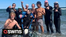 Teen with cerebral palsy learns to surf after friends strap his wheelchair to paddleboard