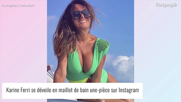 Karine Ferri sublimissime en maillot de bain fluo : sa peau bronzée et son décolleté XXL font mouche