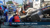 Tiang Listrik yang Tumbang Akibat Ditabrak Truk, Timpa 2 warung