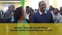 Waiguru joins her supporters at tallying station as she awaits to be declared the winner