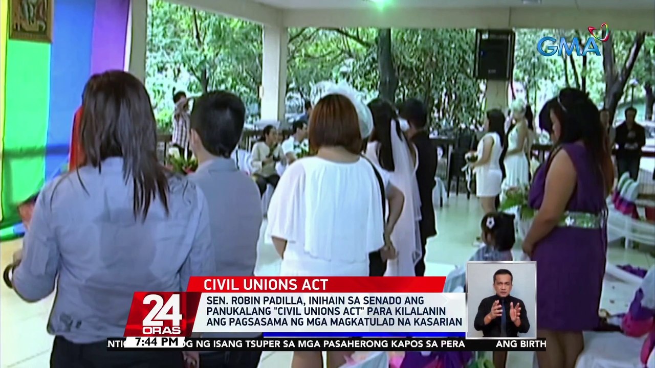 Sen. Robin Padilla, inihain sa Senado ang panukalang "Civil Unions Act" para kilalanin ang pagsasama ng mga magkatulad na kasarian | 24 Oras