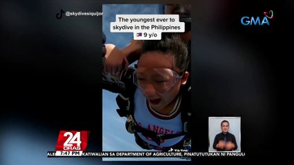Siyam na taong gulang na bata, kumasa sa skydiving challenge | 24 Oras