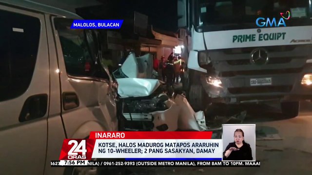 Kotse, halos madurog matapos araruhin ng 10-wheeler; 2 pang sasakyan, damay | 24 Oras