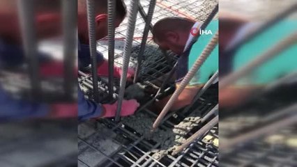 İnşaat demirlerinin içine giren kedinin üzerine beton döküldü