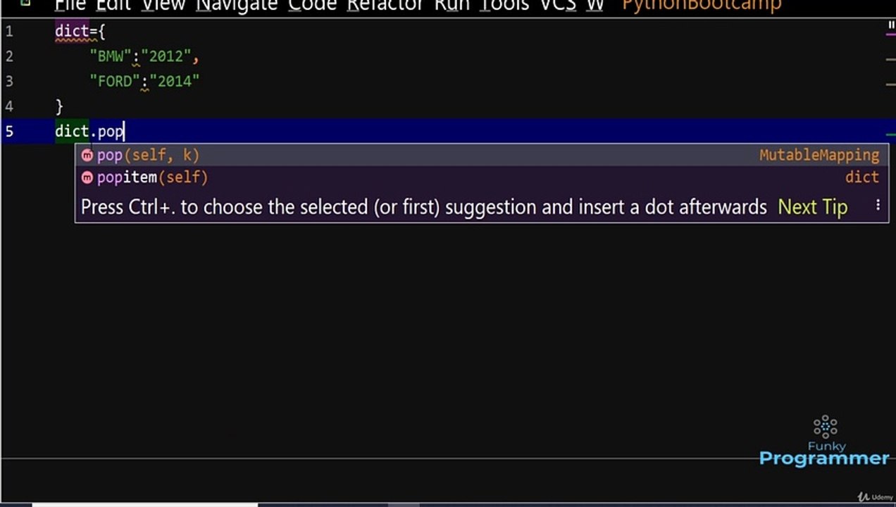 Using Pop Method delete Item From dictionary