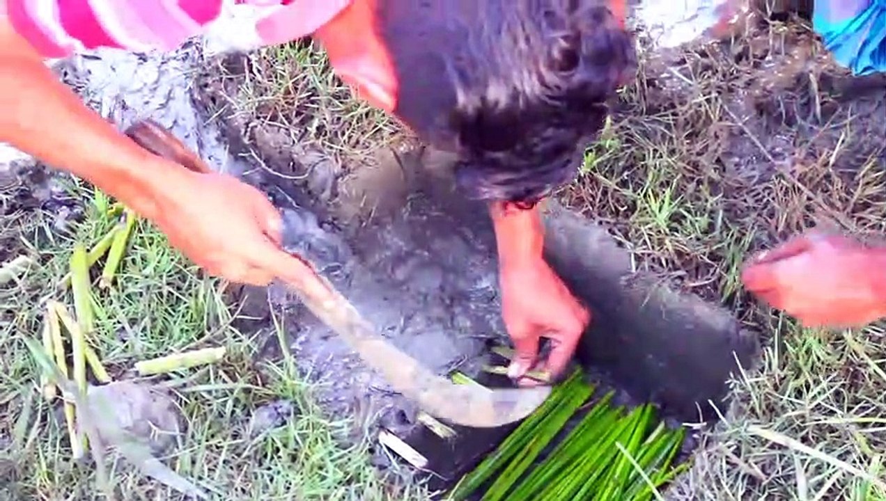 Amazing to find a big crab in a hole caught with his bare hands