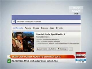 SKMM cari pemilik akaun FB Sharifah Sofia