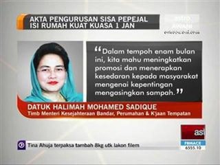 Akta Pengurusan Sisa Pepejal Isi Rumah kuat kuasa 1 Jan