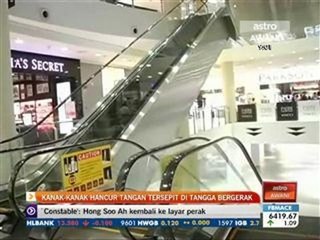 Kanak-kanak hancur tangan tersepit di tangga bergerak