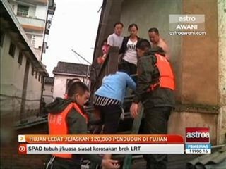 Hujan lebat jejaskan 120,000 penduduk di Fujian