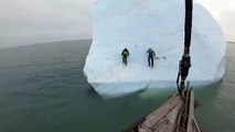 Un iceberg énorme se retourne... Marins chanceux