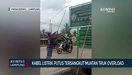 Muatan Overload, Truk Putus Kabel Listrik Jalan