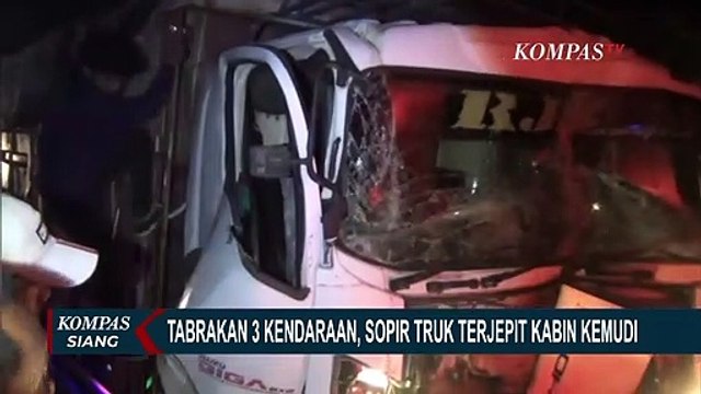 Tabrakan Beruntun Libatkan Truk Kontainer, Kondisi Sopir Truk Terjepit Kendaraan yang Ringsek!