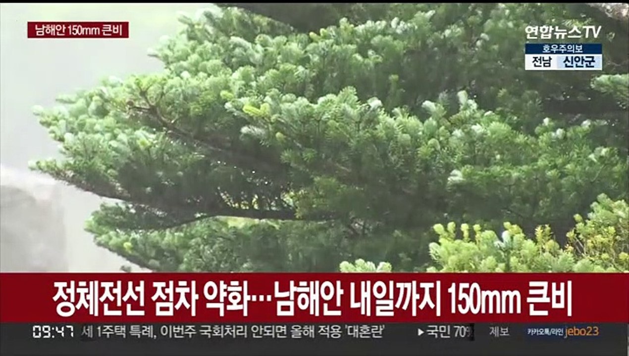정체전선 점차 약화…남해안 내일까지 150mm 큰비