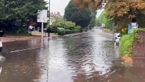 Flooding in Muster Green in Haywards Heath after Sussex heatwave