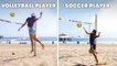 Soccer Players Try To Keep Up With Beach Volleyball Pros
