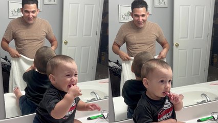 'Dramatic baby boy BLATANTLY disapproves of dad's clean-shaven look '