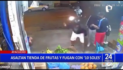 Ayacucho: Delincuentes en moto asaltan tienda de frutas y fugan con 10 soles