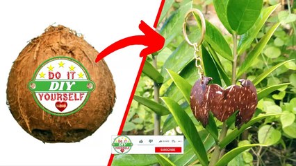 Coconut Shell craft ideas How to make Heart with Wings Keychain with Coconut shell at hom