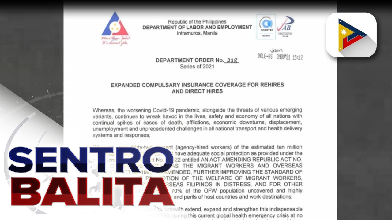 DMW, pansamantalang sinuspinde ang Expanded Compulsory Insurance sa re-hired at direct hired land-based OFWs