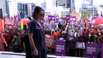 Public sector workers gather on steps of Western Australia Parliament