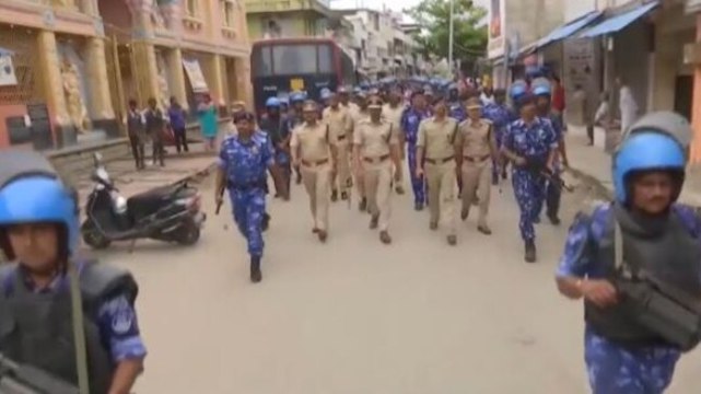 Savarkar poster row: RAF, Karnataka Police conduct flag march in Shivamogga