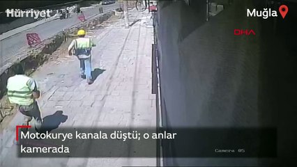 Motokurye kanala düştü; o anlar kamerada