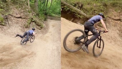 'Cyclist makes AWESOME recovery after messing up a mid-air bike stunt '