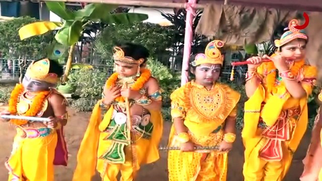 Cute little Kids dressed as Krishna on the Eve of Janmashtami Festival