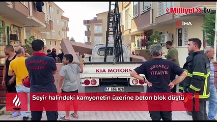 Seyir halindeki kamyonetin üzerine beton blok düştü: 2 yaralı