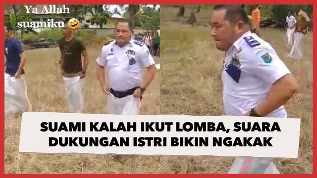 Suami Kalah Ikut Lomba Balap Karung, Suara Dukungan Istri Pada Video Malah Bikin Ngakak