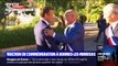 Emmanuel Macron arrive à la mairie de Bormes-les-Mimosas où il doit prononcer un discours