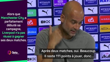 3e j. - Guardiola sur l'avance de 4 points sur Liverpool : "Il reste 111 points à jouer..."